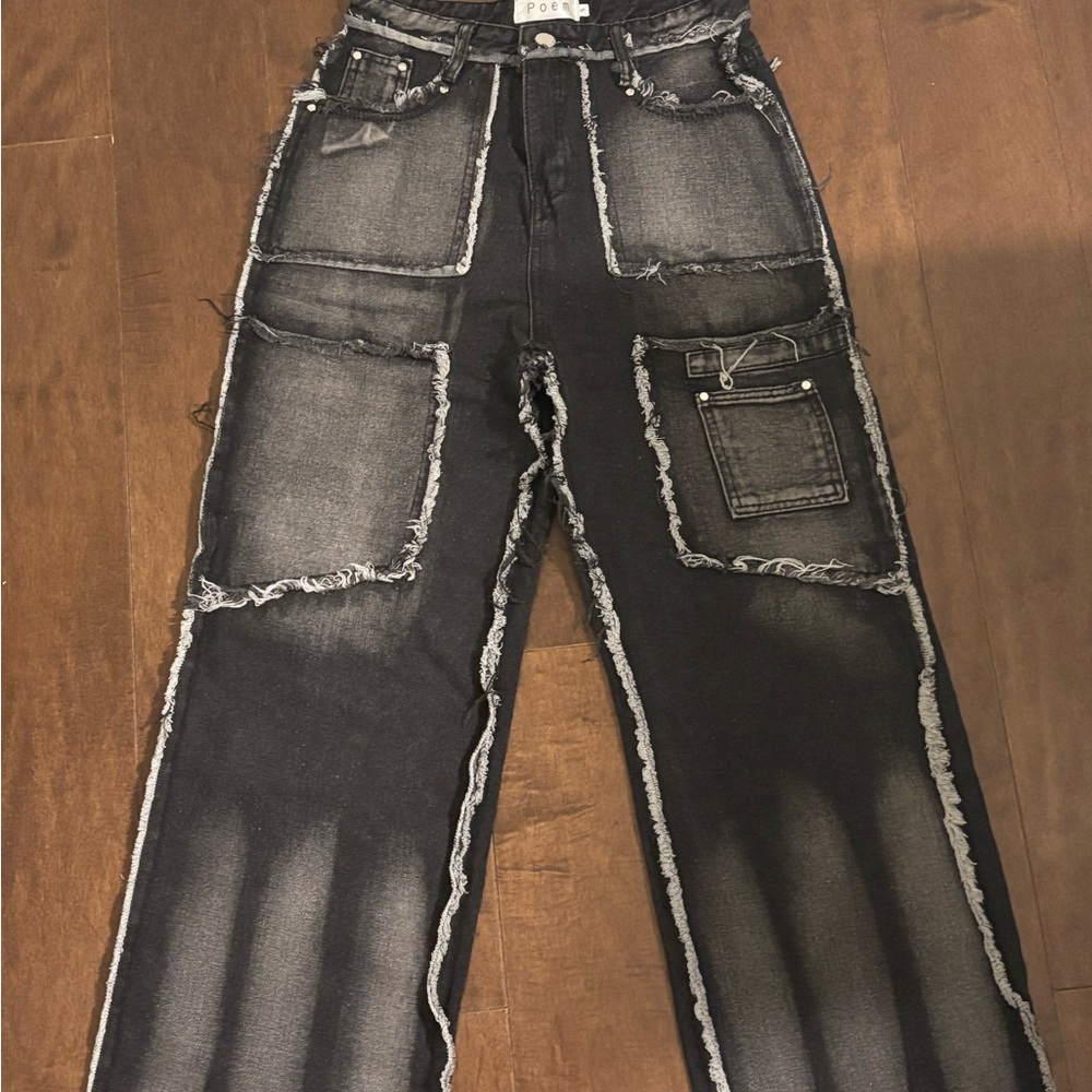 Black Distressed Patchwork Jeans